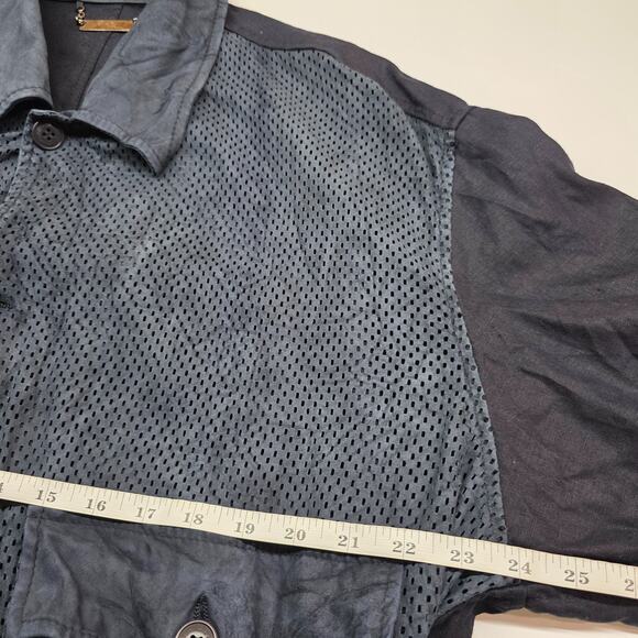 VTG La Matta Men's Jacket Perforated Suede Linen Size 56 Button Up Blue Italy - Picture 15 of 16